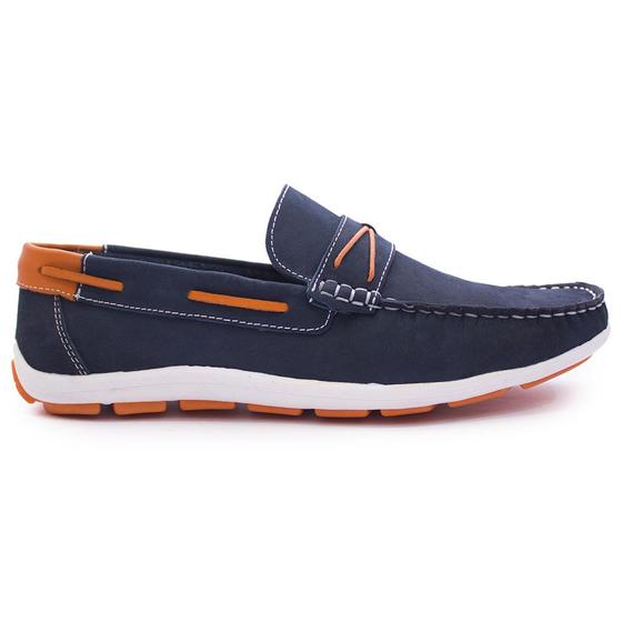 Imagem de Sapato Drive Mocassim Masculino Couro Nobuck Marinho Laranja Ref.C8020 Cla-Cle