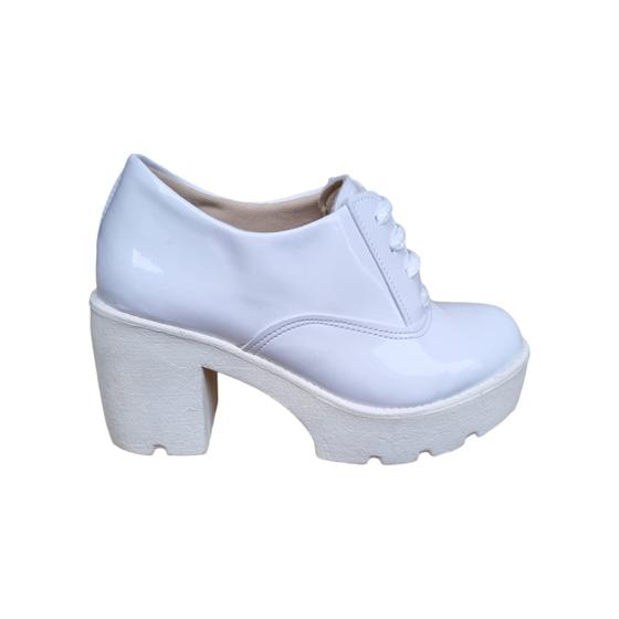Sapato Fem Amarrar Moda Ind Oxford Salto Grosso Plataforma