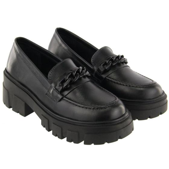 Sapato Feminino de Couro Legitimo Mocassim Com Corrente Sola Tratorado Plataforma Salto Alto Menor preço em Sapato Feminino de Couro Legitimo Mocassim Com Corrente Sola Tratorado Plataforma Salto Alto