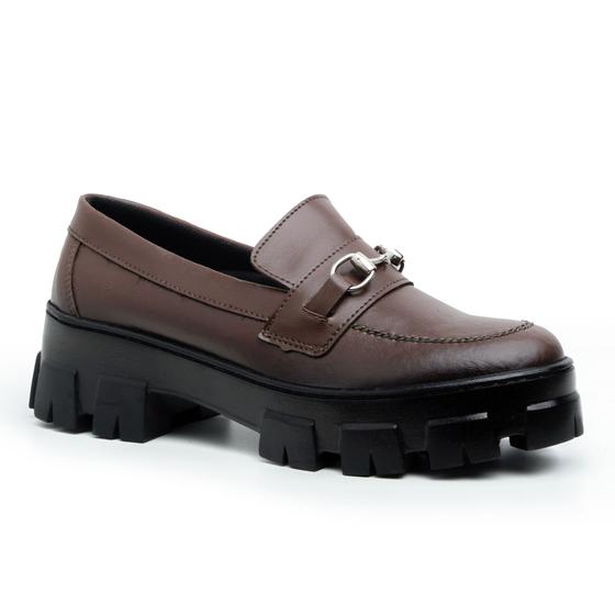 Imagem de Sapato Feminino Mocassim Oxford Sola Tratorada Confortável Café