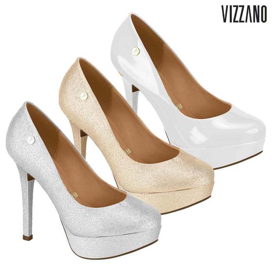 Sapato Feminino Scarpin De Festa Vizzano Salto Alto Meia Pata Gliter ...