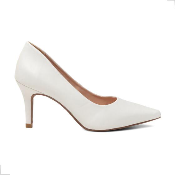 Imagem de Sapato Feminino Scarpin Off White Bico Fino Salto Fino 