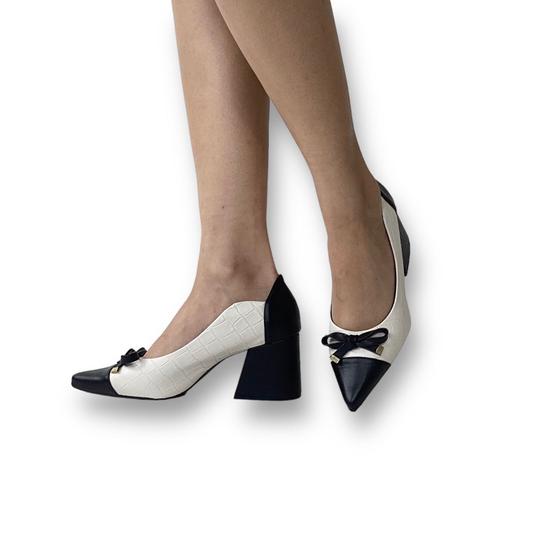 Imagem de Sapato feminino scarpin  salto bloco preto/branco off GV31