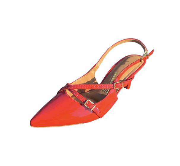 Imagem de Sapato Feminino Slingback Vizzano Em Verniz Moda Scarpin Salto Fino Médio Fivelas Tendência