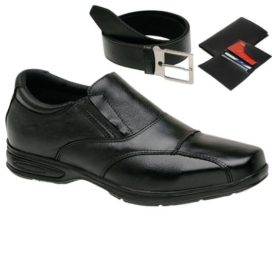 Imagem de Sapato Loafer Social de Couro Masculino Leve Ortopédico com Carteira e Cinto