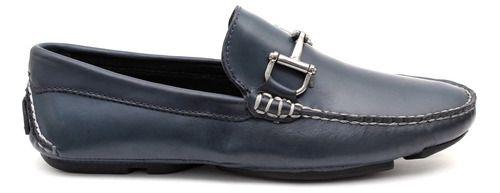 Imagem de Sapato Masculino Casual Mocassim Drive Em Couro Azul Marinho