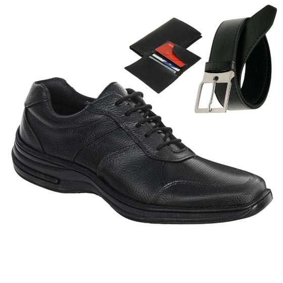Imagem de Sapato Masculino Confortável Couro Legitimo Leve Macio com Cinto + Carteira