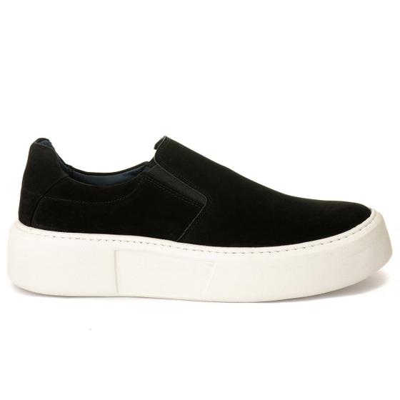 Imagem de Sapato Masculino Couro Legítimo Sola Alta 6cm Everest Camurça Preto