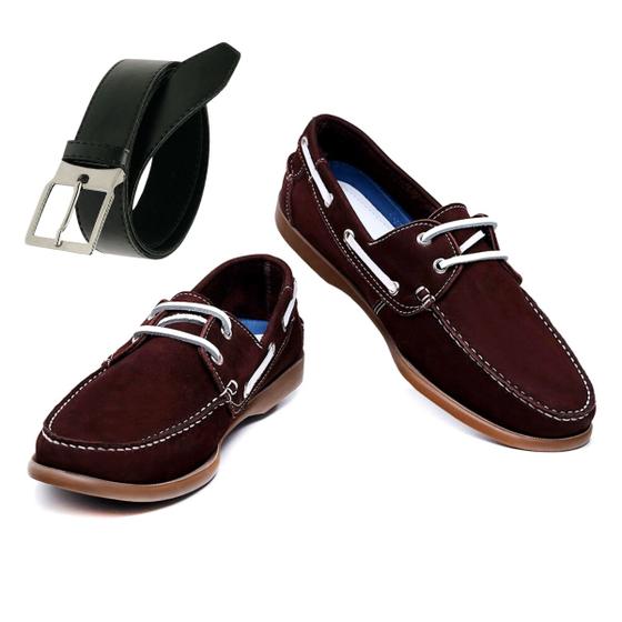 Imagem de Sapato Masculino De Couro Casual Moderno Mocassim Solado Costurado + Cinto