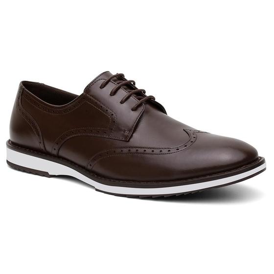 Imagem de Sapato Masculino Derby Couro Bico Redondo Brogue Casual