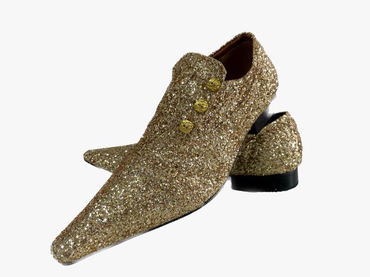 Imagem de Sapato Masculino Italiano Em Couro Dourado Social Glitter Ref: D670