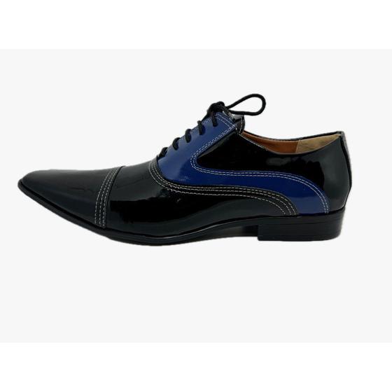 Imagem de Sapato Masculino Italiano Em Couro Preto Com Azul Envernizado Ref: D858