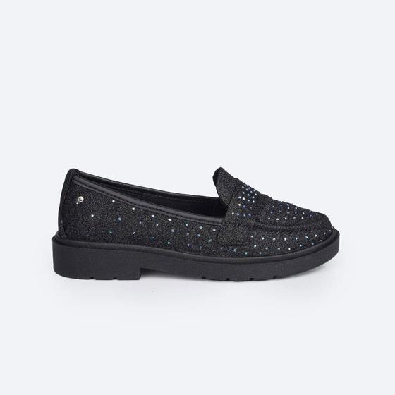 Imagem de Sapato Menina Pampili Tifany Mocassim Glitter Preto 480.005