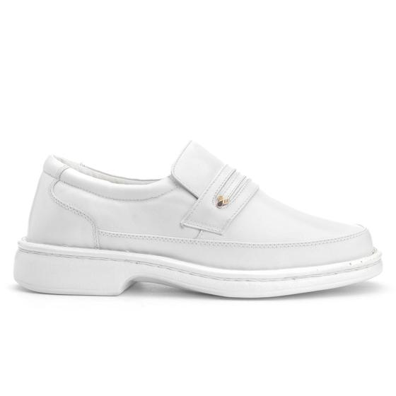 Imagem de Sapato Mocassim Loafer Hospitalar Branco Palmilha Gel Confort Anatômica Couro