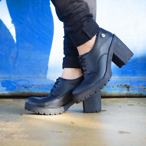 Imagem de Sapato Oxford Bota Coturno Feminino Salto Tratorado Cano Baixo