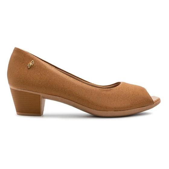 Imagem de Sapato Peep Toe Usaflex Feminino Em Couro Salto Bloco Textura MM1504