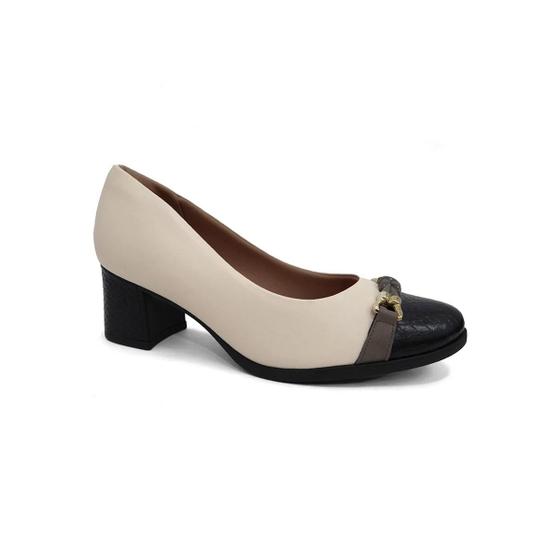 Imagem de Sapato Piccadilly Salto Bloco 654046 Off White/Preto