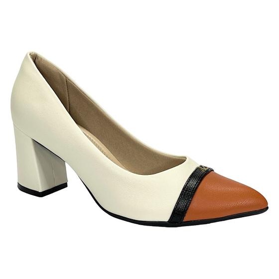 Imagem de Sapato Piccadilly Scarpin Luiza 745218 Off White/Caramelo