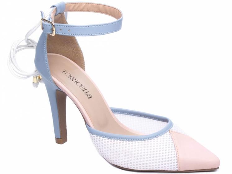 Imagem de Sapato Scarpin Feminino Azul Rosa Branco Salto Fino 66090