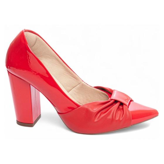 Imagem de Sapato Scarpin Feminino Vermelho Salto Grosso 9cm 65-10B