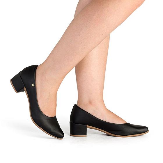 Sapato Social Feminino Scarpin Preto Salto Baixo Grosso Sapato
