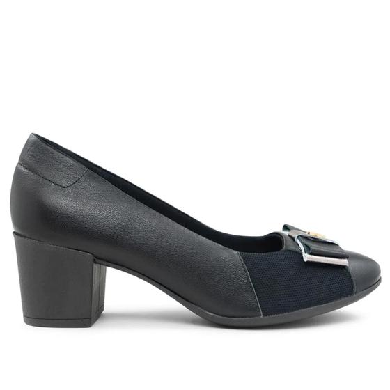 Imagem de Sapato Scarpin Usaflex em Couro Salto Grosso AF1205 Feminino-Preto