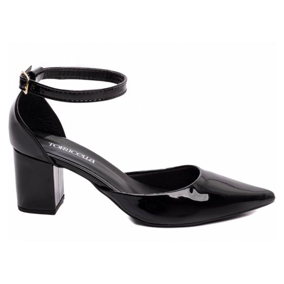 Imagem de Sapato Scarpin Verniz Preto Salto Grosso Baixo 6,5cm 606A