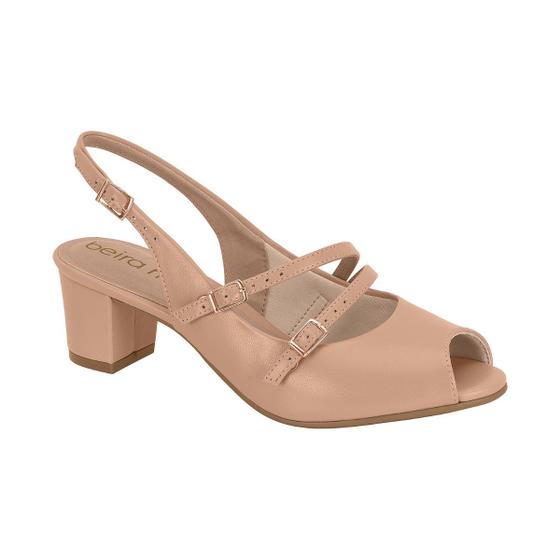 Imagem de Sapato SlingBack Beira Rio PeepToe Fivelas Salto Bloco Baixo