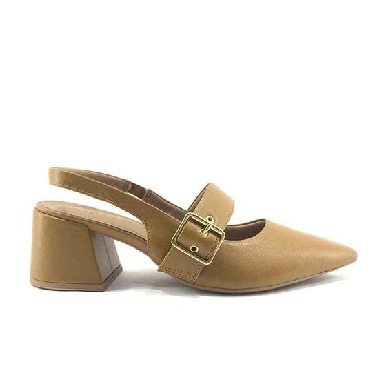 Imagem de Sapato Slingback Usaflex AK0203 Salto Bloco Couro Fivela