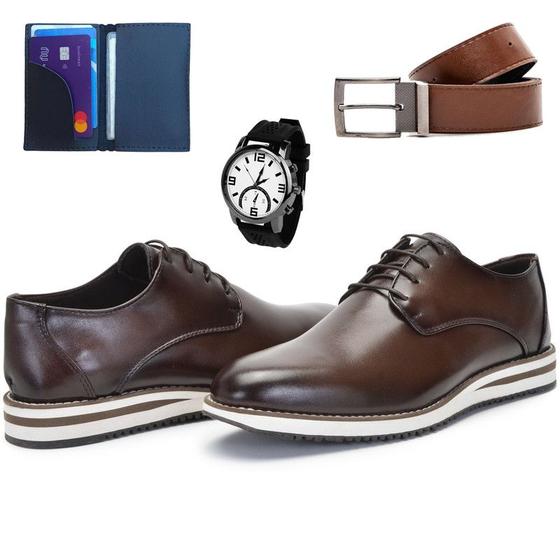 Sapato Social Casual Derby Oxford Com Relógio, Cinto e Carteira Menor preço em Sapato Social Casual Derby Oxford Com Relógio, Cinto e Carteira