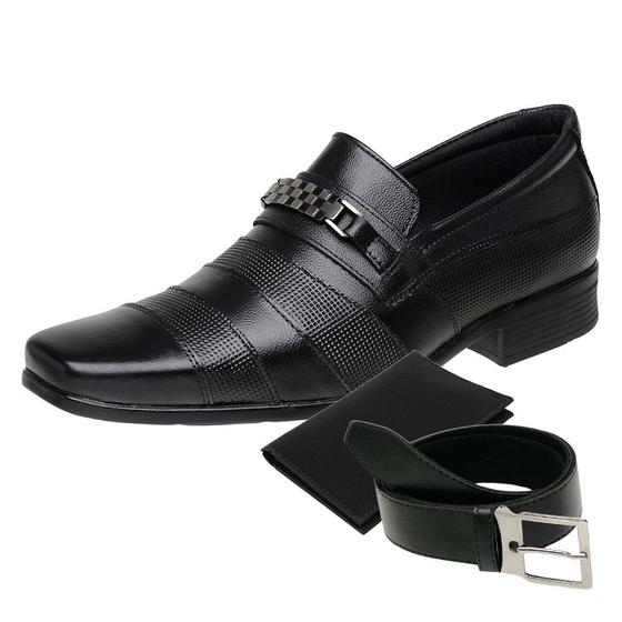 Imagem de Sapato Social Clássico em Couro Masculino com Cinto e Carteira 3041