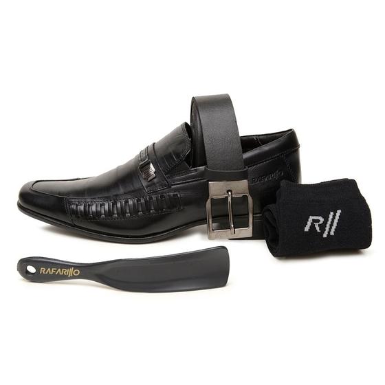 Imagem de Sapato Social em Couro Kit Rafarillo Masculino Com Cinto Meia e Calçadeira Noivo Padrinho Moderno
