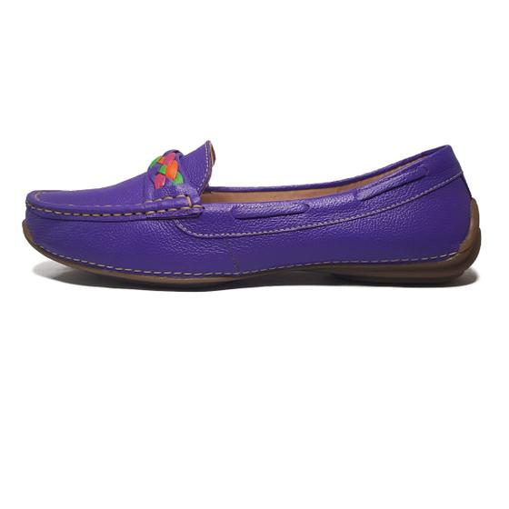 Sapato Social Em Couro Mocassim Feminino Helena Roxo Confort