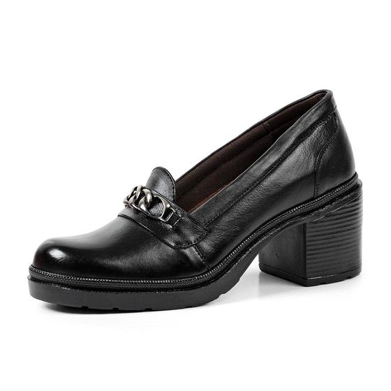 Imagem de Sapato Social Feminino Salto Bloco Baixo Fechado de Couro Mocassim Oxford Feminino Horsebit Loafer Salto Bloco 