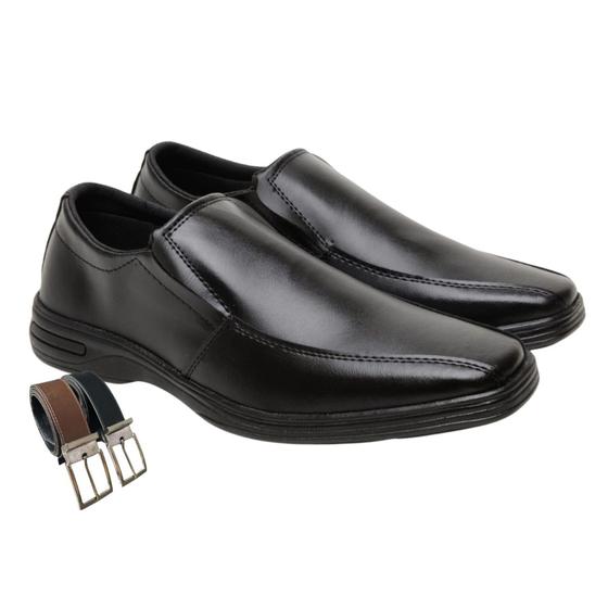 Imagem de Sapato Social Masculino Básico Liso Com Cadarço ou Elástico + Cinto
