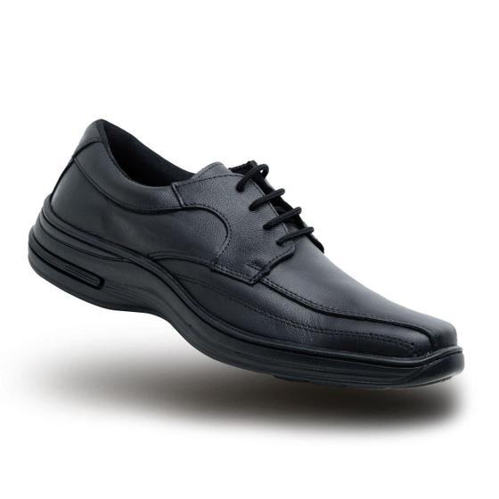 Imagem de Sapato Social Masculino Couro Bico Quadrado Cadarço Amarrar Trabalho Preto e Marrom