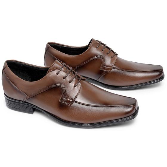 Sapato Social Masculino Couro Legítimo Estilo Cadarço Cor Café