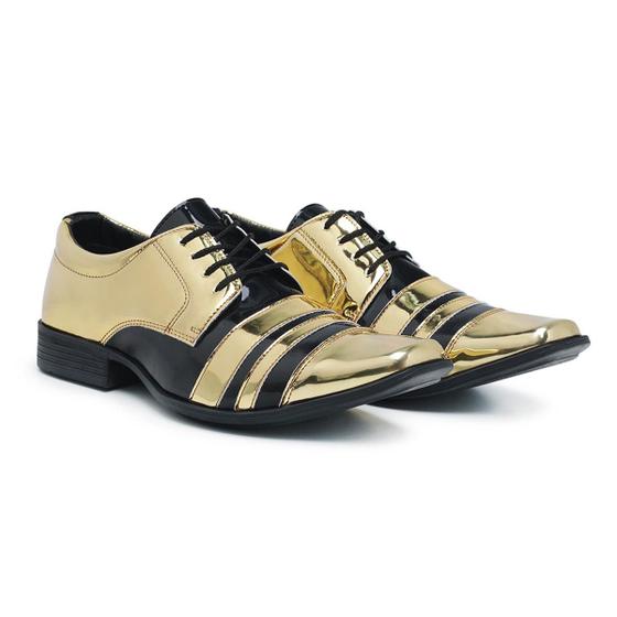 Imagem de Sapato Social Masculino Derby Com Cadarço Em Verniz Segmentado Bico Fino Cap Toe
