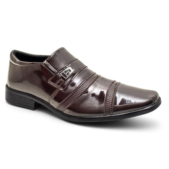 Imagem de Sapato Social Masculino Design Italiano Verniz Elegante Formal Gala Casamento Padrinho Conforto