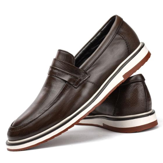 Sapato Social Masculino Elegante em Couro Marrom Sem Cadarço Menor preço em Sapato Social Masculino Elegante em Couro Marrom Sem Cadarço