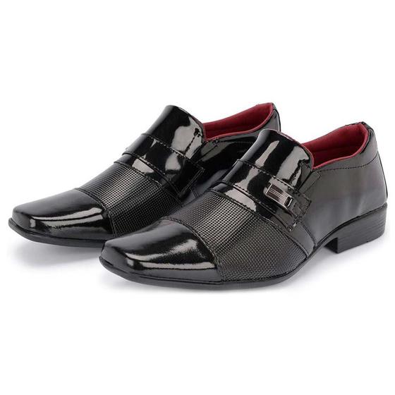 Imagem de Sapato Social Masculino Envernizado Sem Cadarço Com Dupla Textura Bico Cap Toe Quadrdo Formal