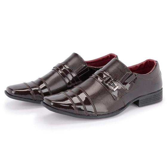 Imagem de Sapato Social Masculino Verniz Brilhante Sem Cadarço Com Bico Cap Toe Texturizado Formal