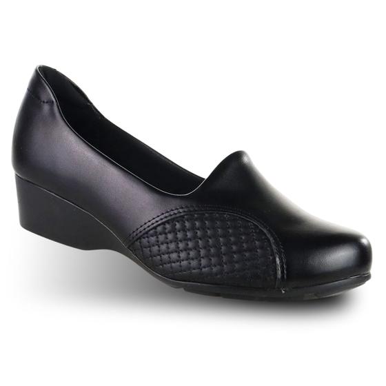 Imagem de Sapato Social Preto Feminino Modare Anabela Salto Baixo Branco Ultra Conforto e Segurança 7014.229