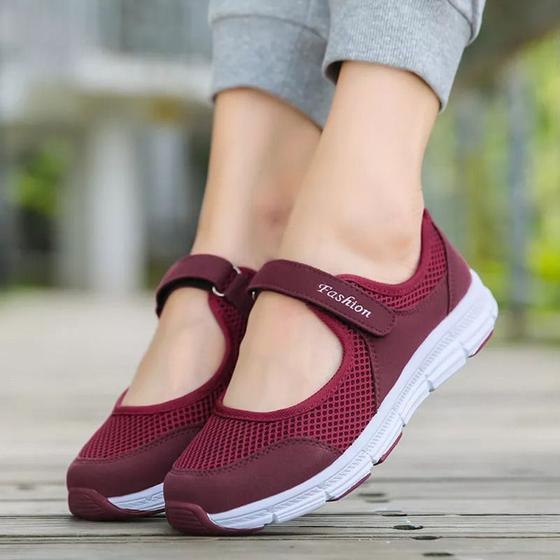 Imagem de Sapatos Casuais Femininos Superleves e Respiráveis - Vermelho, Branco e Preto