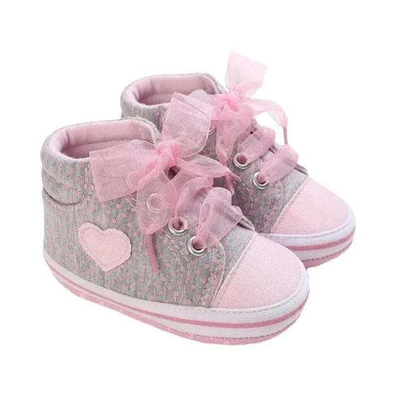 Imagem de Sapatos de Lona para Bebê Recém-nascido - Antiderrapantes com Laço e Sola Macia