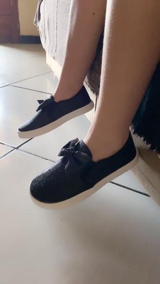 Imagem de Sapatos de meninas slip on brilho laço Tênis infantil sem cadarço