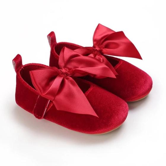 Imagem de Sapatos De Princesa Com Laço Vermelho Para Bebês Meninas Sola Macia Antiderrapante Primavera Outono