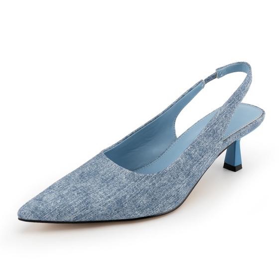 Imagem de Sapatos Femininos Slingback Kitten Heels Heelchic - Jeans Blue - Tamanho 8