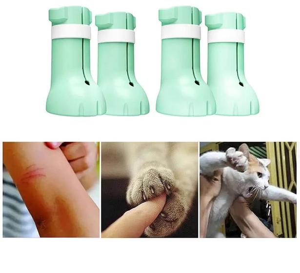 Imagem de Sapatos Pet Botinha De Silicone Gato Cachorro Pequeno Anti Arranhão Ajustável