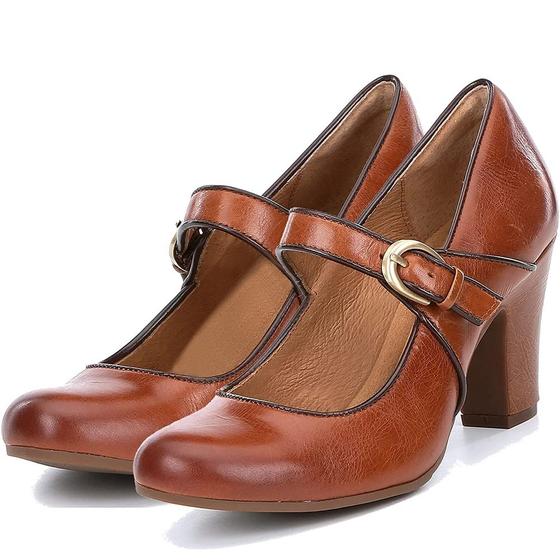 Imagem de Sapatos SHODENSE Vintage Brown Block High Heel Mary Jane Pumps